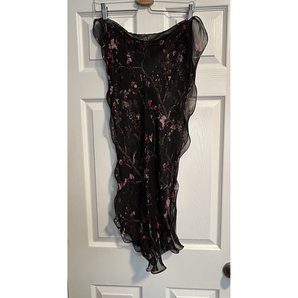 Lauren Ralph Lauren Women's Sheer Floral Scarf | Black Pink Bloom Print, 66"x18"